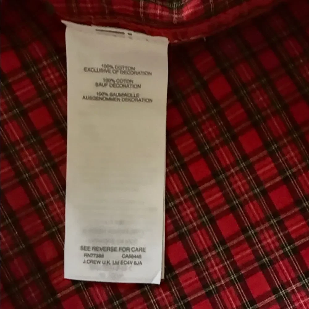 J. Crew Red and Black Plaid Shirt with Beaded Embroidery Size 8